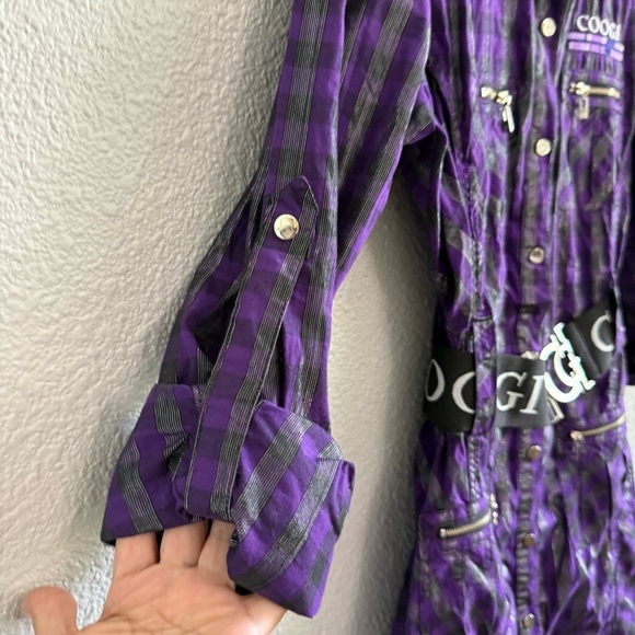COOGI Purple‎ & Black Metallic Dress Size Small NWT Belted - Picture 4 of 6